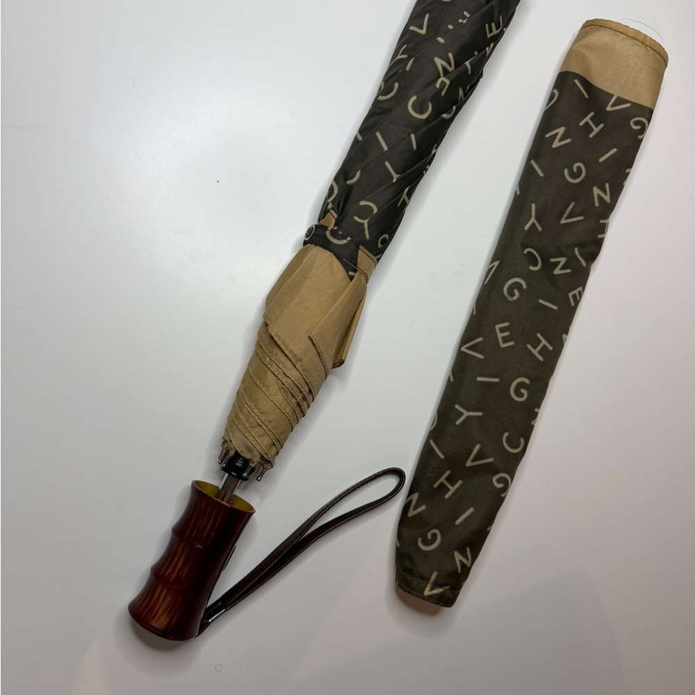 Vintage Givenchy Designer Umbrella Wooden Handle Logo - Picture 8 of 12
